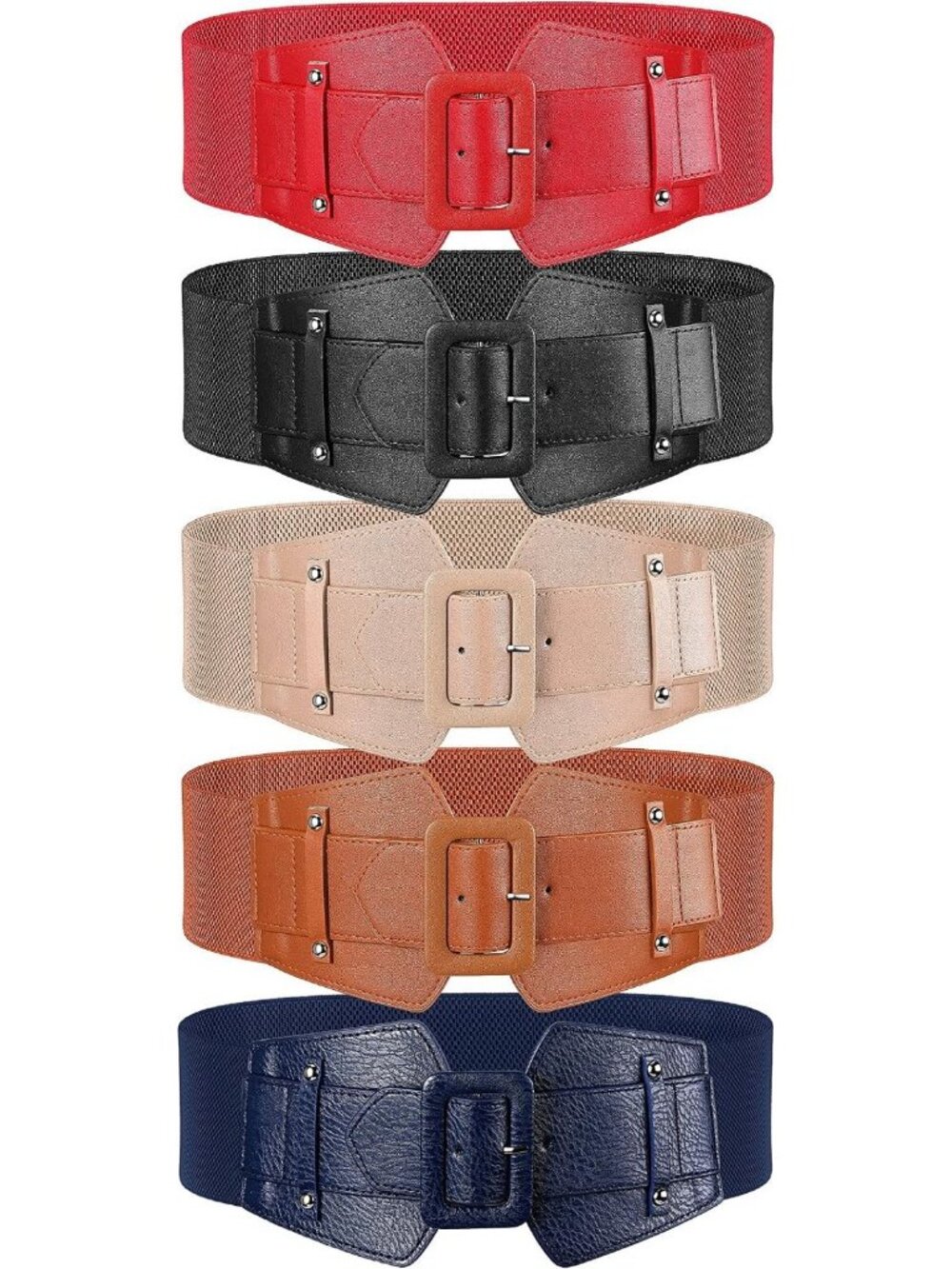 5-Piece Wide Stretch Belts Set for Women - Vintage Cinch Leather Waistbands